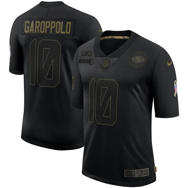 Men's San Francisco 49ers #10 Jimmy Garoppolo Black NFL 2020 Salute To Service Limited Stitched Jersey